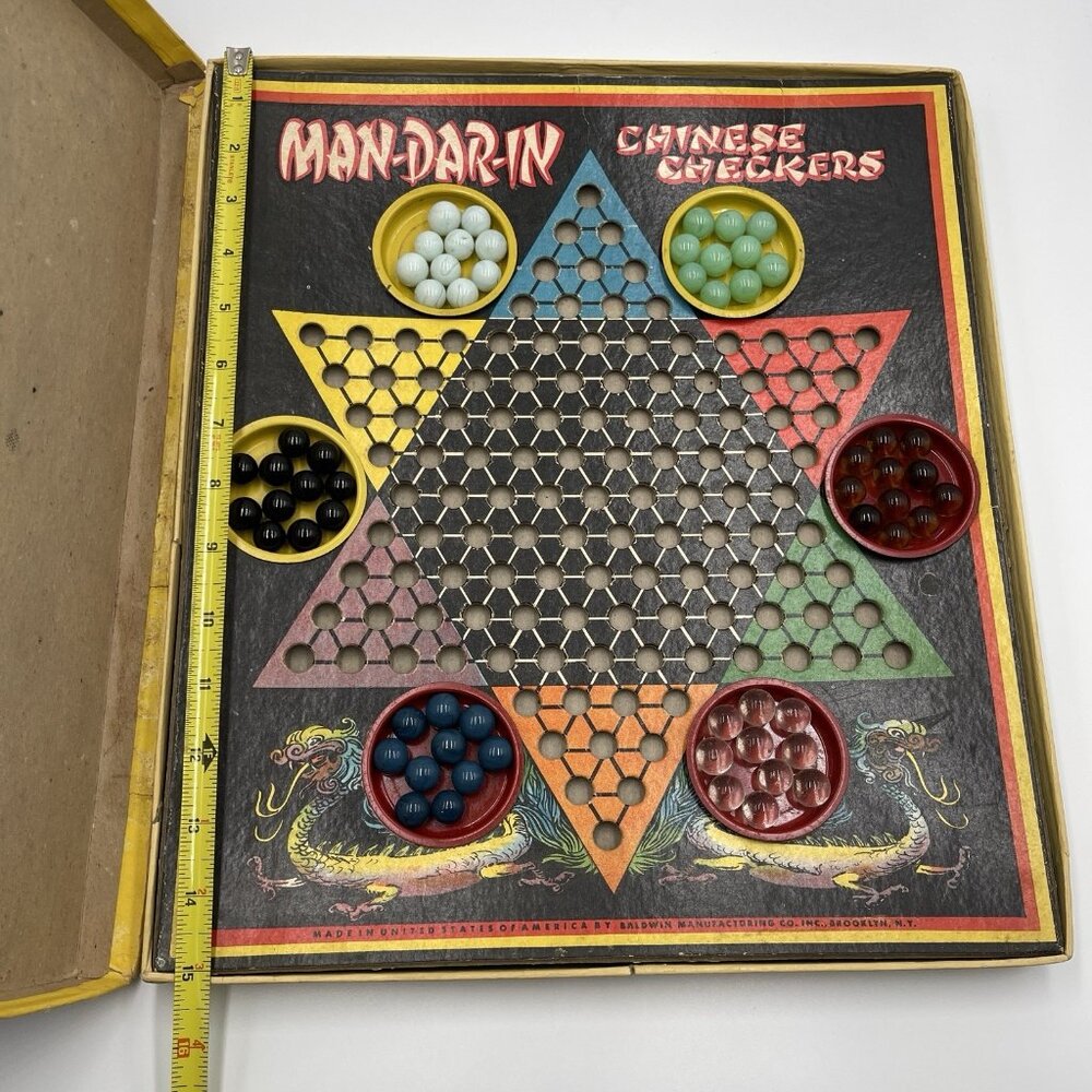 Vintage Baldwin Mfg Man-Dar-In Chinese Checkers Marble Board Game 1940's USA VTG - Picture 16 of 16
